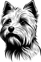 A striking black and white illustration of a yorkshire terrier, perfect for pet-related projects vector