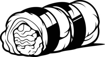 Black and white illustration of a single sushi roll vector
