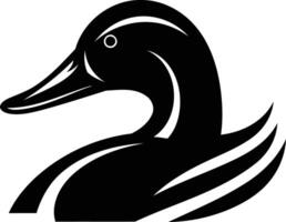 A bold, black and white illustration of a duck's head, perfect for use as a logo or design element vector