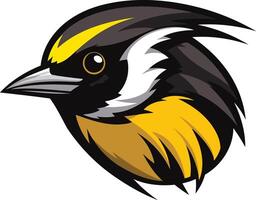 A bold and dynamic bird mascot logo design featuring a striking yellow, black, and white color scheme vector