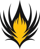 A bold and stylized abstract logo design, featuring a central flame-like shape with sharp edges and intricate details, symbolizing power, energy, and growth vector