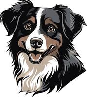 A friendly and adorable black and white australian shepherd with a charming smile, perfect for pet-related products and branding vector