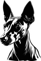 A striking black and white illustration of a dog's head, with a bold, graphic style vector