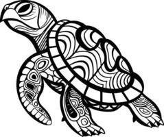 A detailed line drawing of a turtle with intricate, ornate patterns on its shell and body vector
