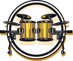 A bold, colorful logo featuring a pair of drums within a circle, perfect for music businesses, bands, or drumming events vector