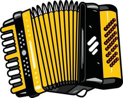 A cheerful yellow accordion with black and red detailing, ready to bring the music perfect for illustrating musical concepts, events, and themes vector