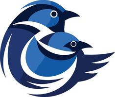 Abstract logo design featuring two blue birds in a circular formation, symbolizing unity, family, and community vector