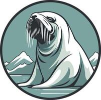 Walrus with Open Mouth and Big Tusk on White Background vector