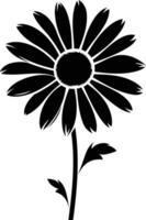 A simple, elegant black silhouette of a daisy flower with a single stem and leaves vector