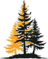 Silhouettes of Three Pine Trees vector