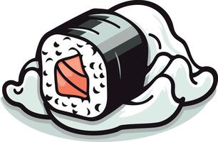 A playful and colorful illustration of a sushi roll with salmon, perfect for menus, branding, and social media vector