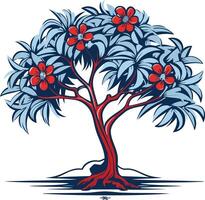 Stylized Tree with Red Flowers vector