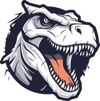 Powerful t-rex head illustration bursting through a circular background vector