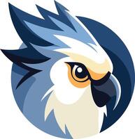 A bold and vibrant logo featuring a stylized blue and white parrot head in a circular frame vector