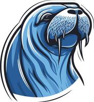 A striking, stylized illustration of a walrus head, perfect for branding or design projects with a bold, nature-inspired aesthetic vector