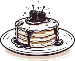 Stack of Pancakes with Cherries and Syrup vector