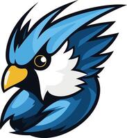 A stylized, cartoon blue jay mascot with a bold and energetic design vector