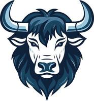 Powerful and striking bull head logo design with blue and white color scheme vector