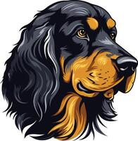 A close-up portrait of a gordon setter dog, featuring its distinctive black and tan coat vector