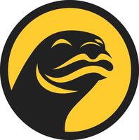 A fun and quirky logo featuring a smiling sea creature in a black and yellow circle vector