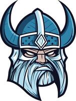 A fierce viking warrior with a horned helmet and a long white beard, perfect for branding or design projects requiring a strong and intimidating presence vector