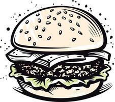 Delicious Burger with Sesame Seed Bun vector