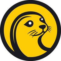 A minimalist and modern logo featuring a stylized seal head in a yellow circle with a black outline vector