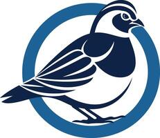 A stylized, bold blue quail in a circular frame, perfect for branding or logos related to nature, hunting, or wildlife conservation vector