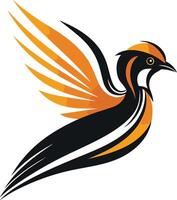 A stylized black and orange bird logo with wings spread wide, symbolizing freedom, speed, and agility vector