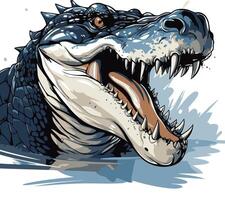 A fierce and detailed illustration of a crocodile's head, showcasing sharp teeth and a menacing expression vector