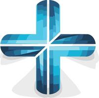 Modern, abstract blue cross logo design with a 3d effect and subtle shadow vector