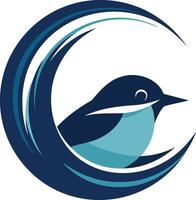 Abstract logo design featuring a stylized bird within a circular wave pattern vector