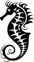 A bold black and white illustration of a stylized seahorse, perfect for adding a touch of nautical charm to designs vector