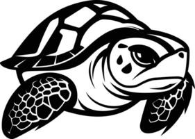 A bold and detailed black and white illustration of a turtle in profile, perfect for logos, branding, and designs with a nature theme vector