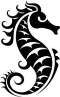 Stylized black and white illustration of a seahorse, perfect for tattoos, branding, or design projects vector