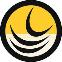 Abstract Logo with Crescent Moon and Waves vector
