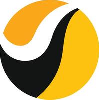 Abstract circular logo design featuring a white swoosh on a black and yellow background vector