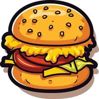 A delicious looking cartoon hamburger with melted cheese, lettuce, and tomato vector