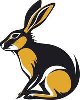 A bold, stylized illustration of a sitting rabbit in black and yellow vector