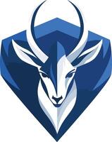 A powerful and modern logo featuring a stylized antelope head within a blue hexagonal shield, representing strength, agility, and resilience vector