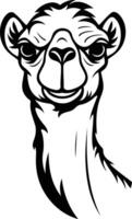 A bold, black and white illustration of a camel's head, showcasing a strong and confident expression vector