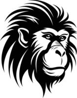 A bold and fierce black and white illustration of a gorilla's head vector