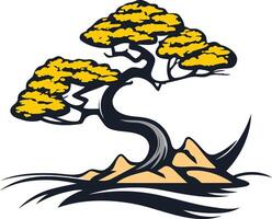 Bonsai Tree Illustration with Yellow Leaves and a Twisting Trunk vector