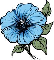 A vibrant blue hibiscus flower with green leaves, perfect for adding a touch of tropical beauty to your designs vector