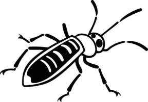 A simple, black and white illustration of a beetle with a bold, cartoon-like style vector