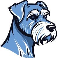 A detailed, blue and white illustration of a miniature schnauzer head, perfect for branding, t-shirts, pet products, and more vector