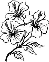 Elegant black and white hibiscus flower illustration, perfect for crafting, design projects, or adding a touch of tropical beauty to your work vector