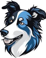 A friendly blue merle border collie with a happy expression, perfect for pet related branding, websites, and social media vector