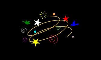 Dizzy expression. Symbol of trance,flying stars with orbit traces white,red,yellow color on black background. vector