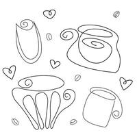 A set of plastic cups for cold drinks. Plastic cup template silhouette on isolated white background. line icon. Editable stroke. Doodle style. stock illustration. vector